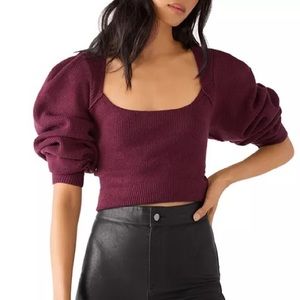 NWT Free People Saffron Open Back Sweater in Wine